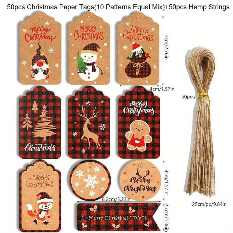 50-Pieces: Christmas Gift Box Decoration Tag
