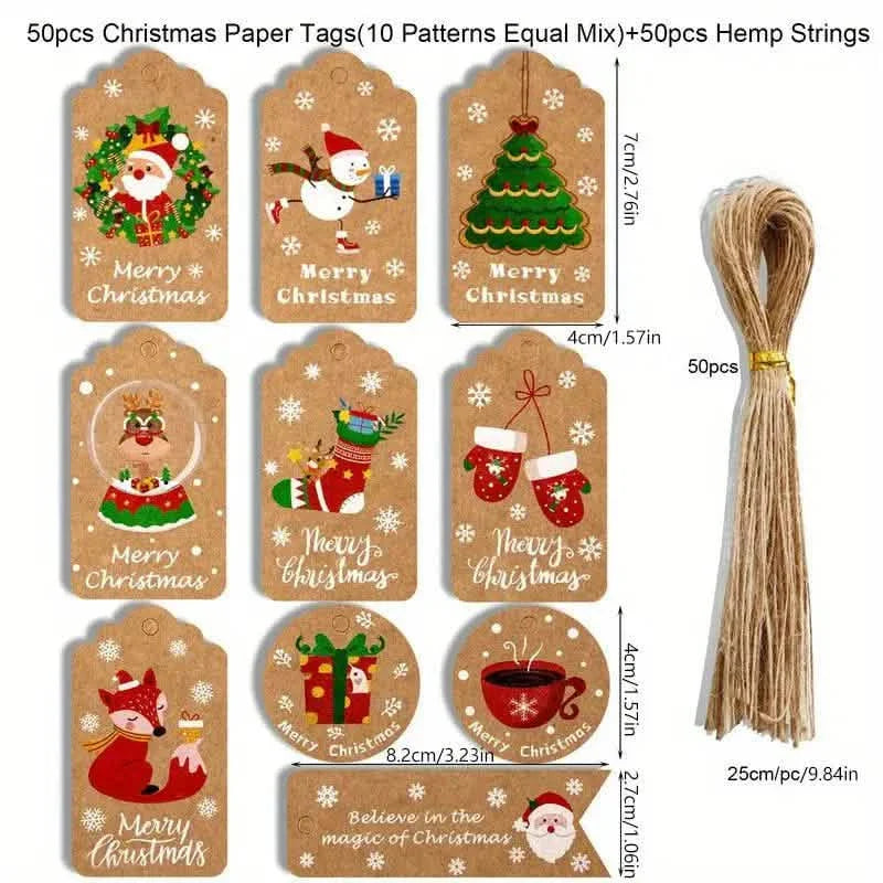 50-Pieces: Christmas Gift Box Decoration Tag
