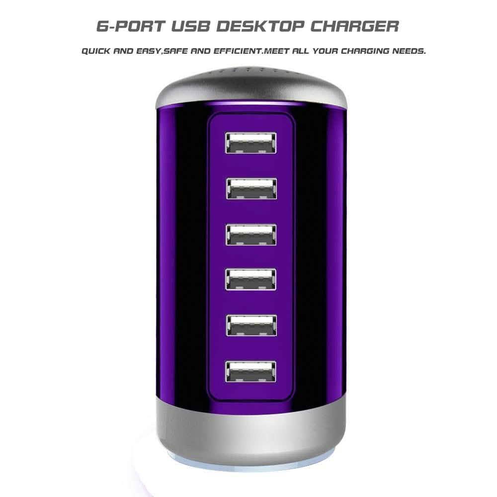 6 USB Port 30W Smart Charging Tower - Assorted Colors