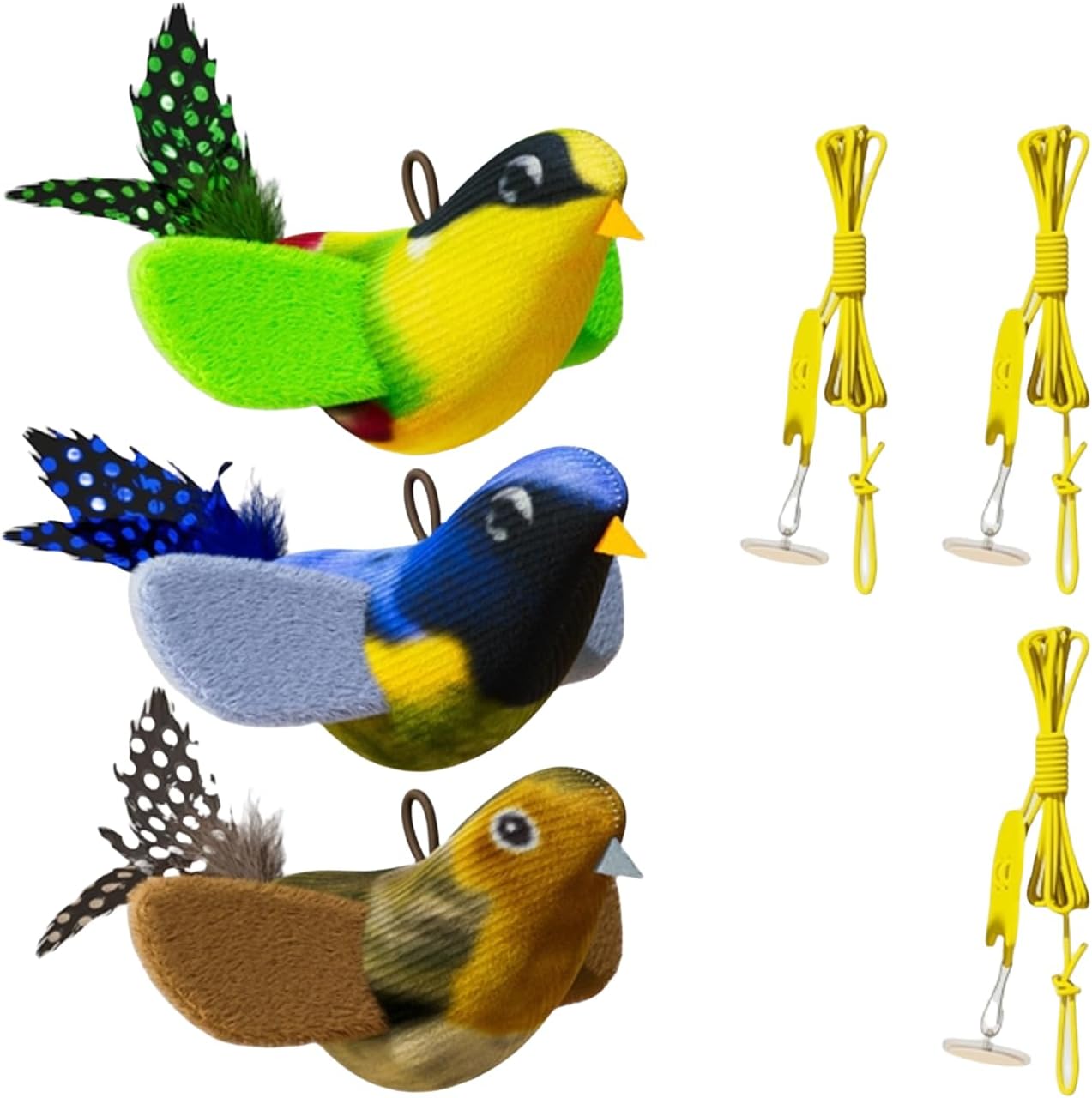 Hanging Bird Cat Toy with Elastic Cord, Suction Cup & Catnip