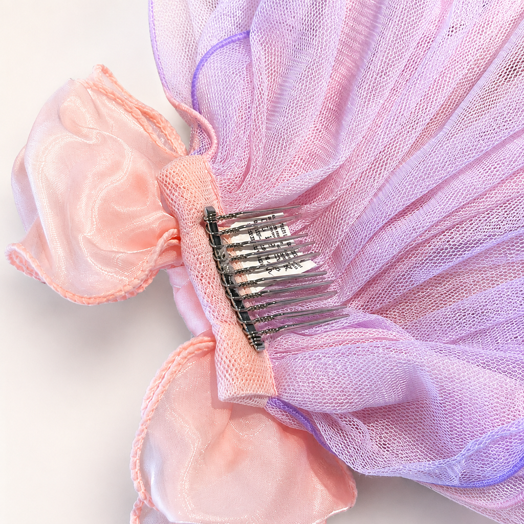 Pink Blue Tulle Flower Pet Veil Hair Clip