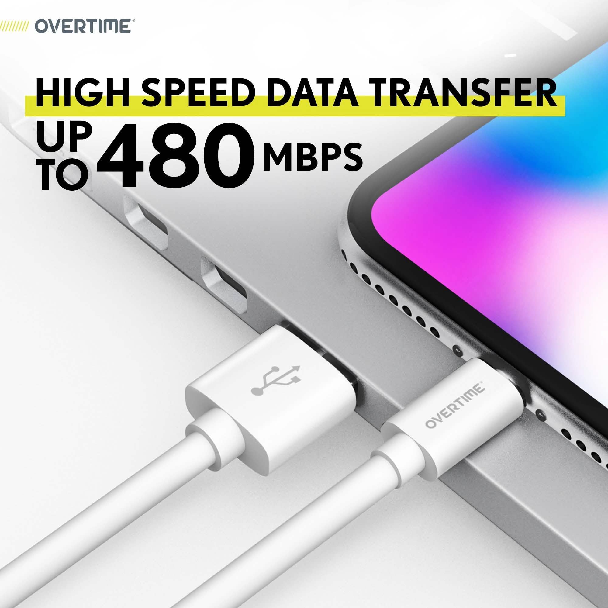 6Ft Overtime Apple MFI Certified Lightning To USB Cable, Phone Charger and Sync Cable