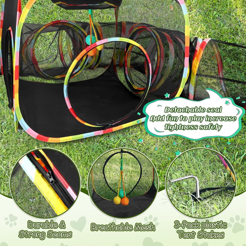 5-in-1 Outdoor Cat Enclosure with Tunnels, Portable Pop-Up Catio Playpen