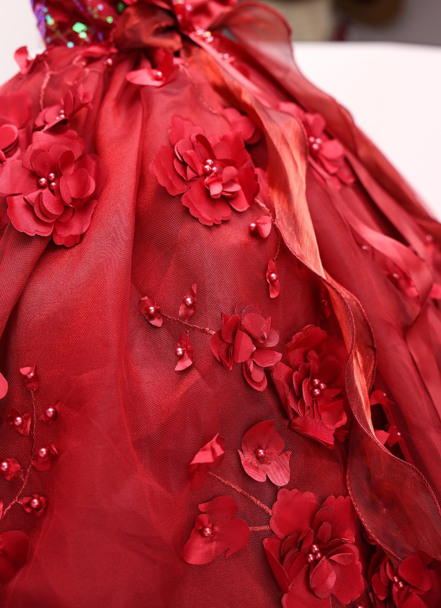 Luxury Burgundy Dog Wedding Dress Handmade Floral Bridal Gown Elegant Pet Wedding Dress Princess Ball Gown for Photoshoots & Special Occasions