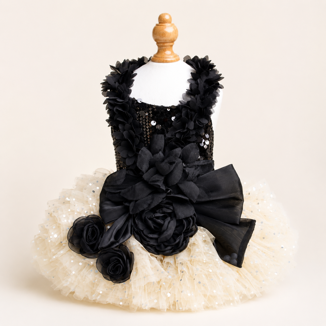Luxury Black & Champagne Dog Wedding Dress Detachable Train Pet Bridal Gown Sequined Floral Formal Dress for Weddings Photoshoots & Special Events
