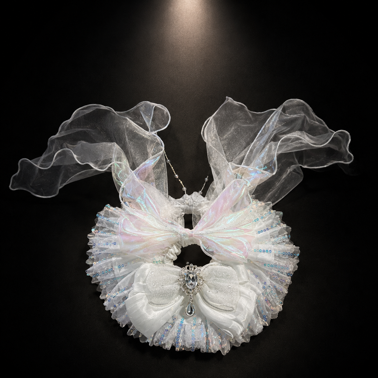 White Iridescent Satin Lace Pet Bib Collar