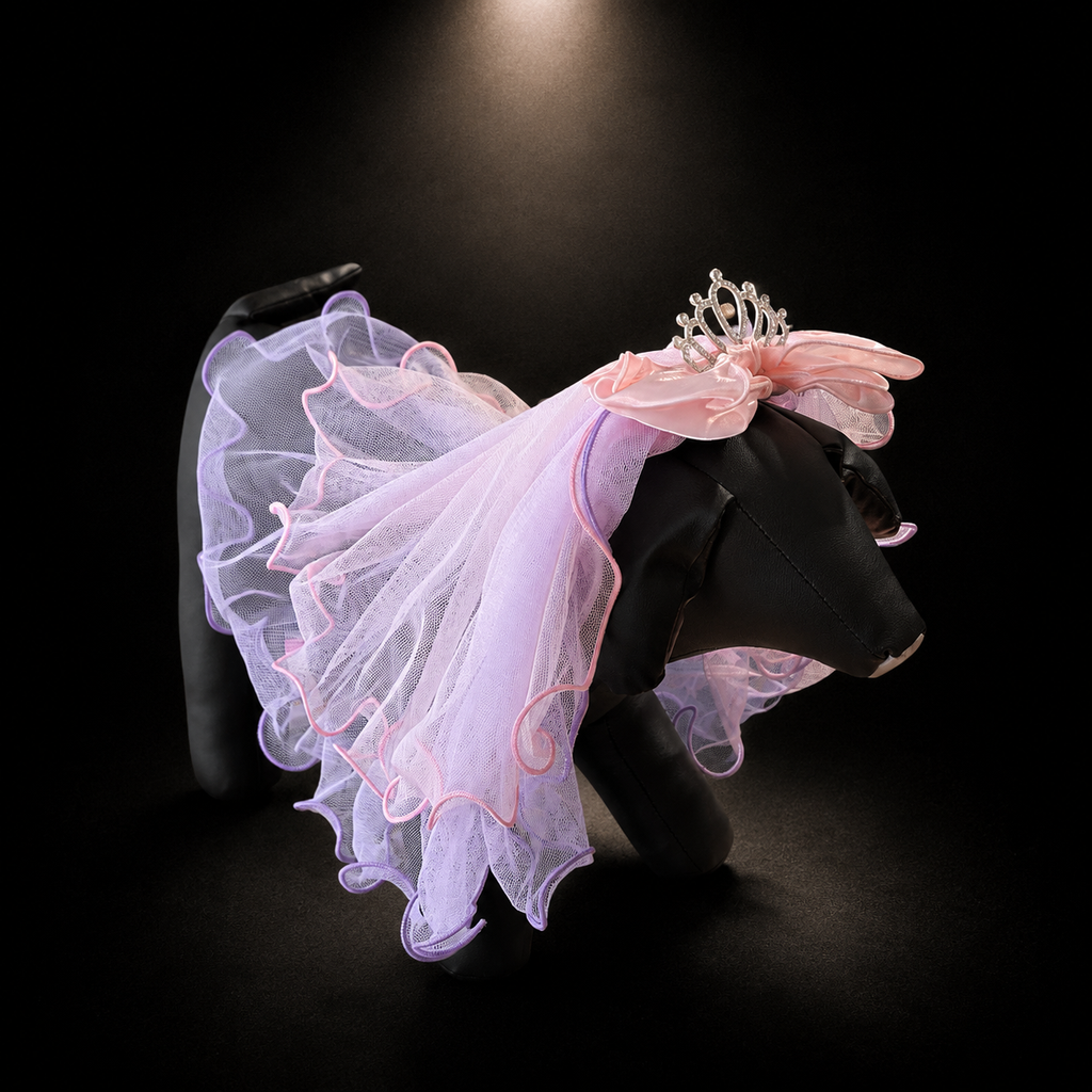Pink Blue Tulle Tiara Pet Veil Headpiece