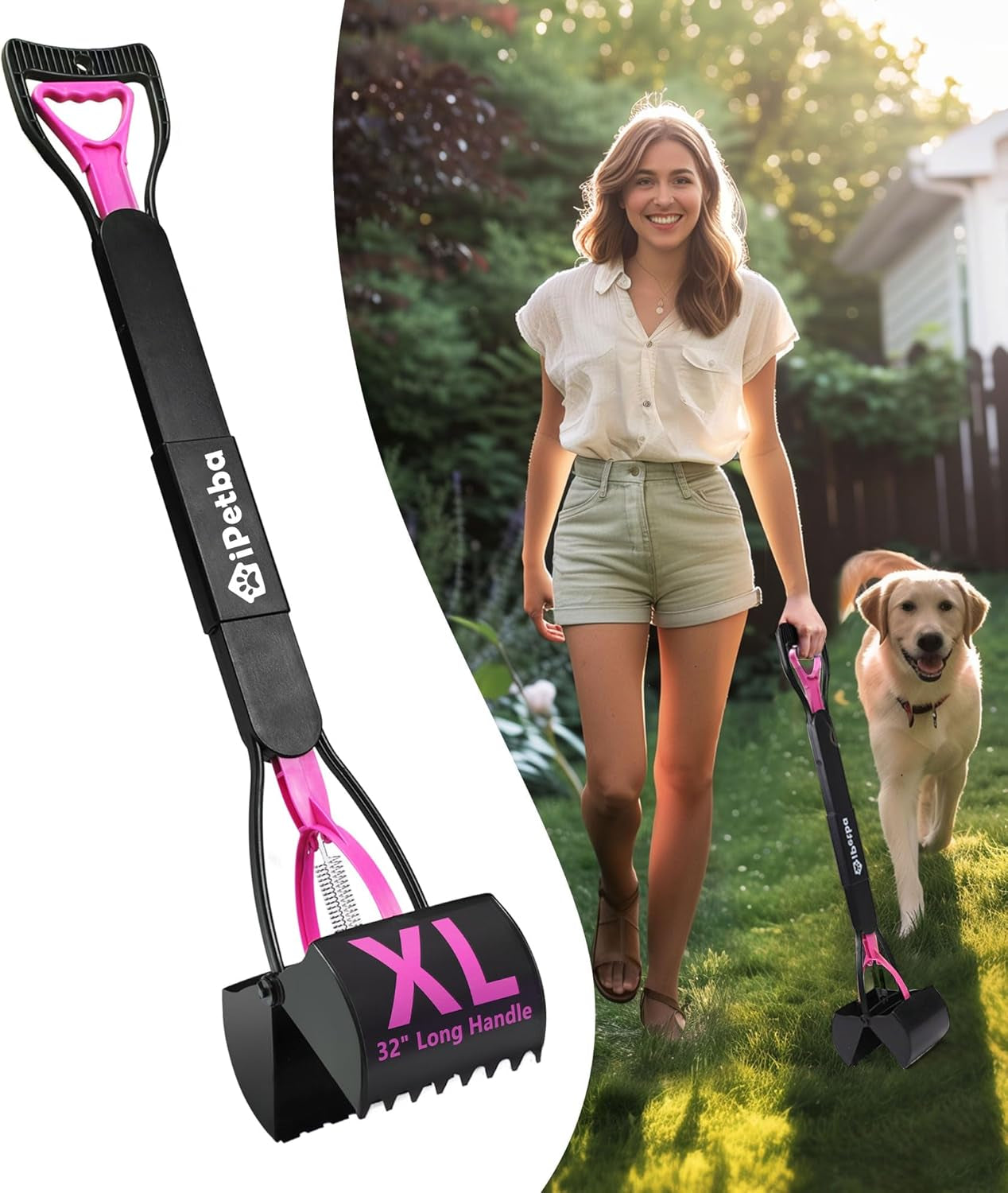 32 Inch Long Handle Pooper Scooper for Large Dogs Heavy Duty Foldable