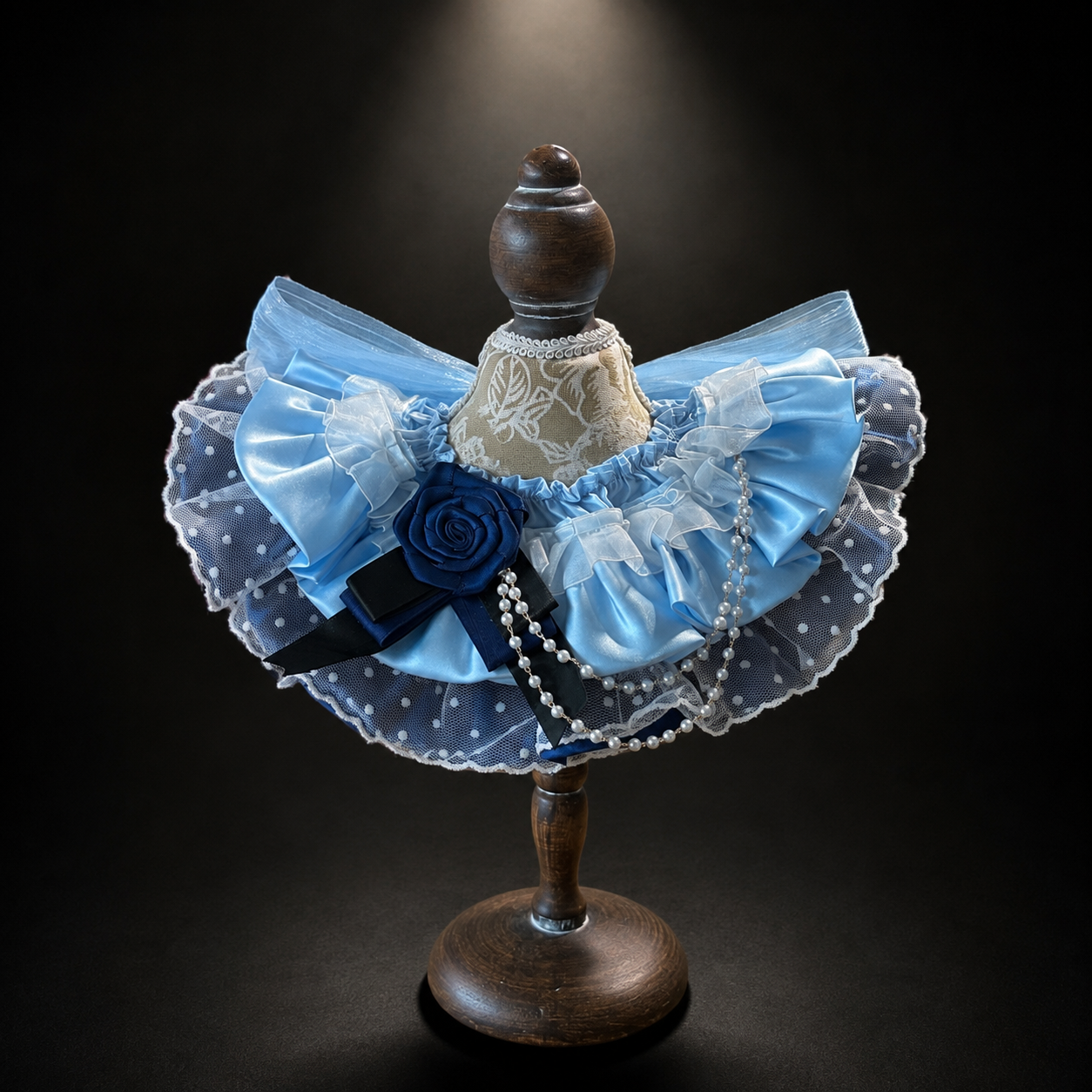 Blue Rosette Satin Lace Pet Bib Collar