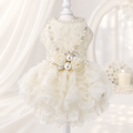 Handmade Luxury Pearl & Rose Lace Pet Dress