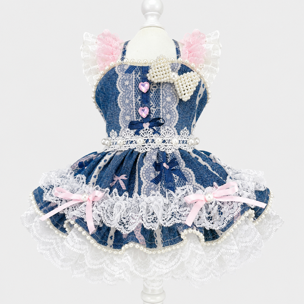 Handmade Denim Lace Pet Dress