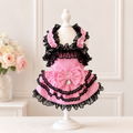 Pink Gingham Lace Dog Dress – Boutique Princess Puppy Dress with Black Lace Ruffles & Bow