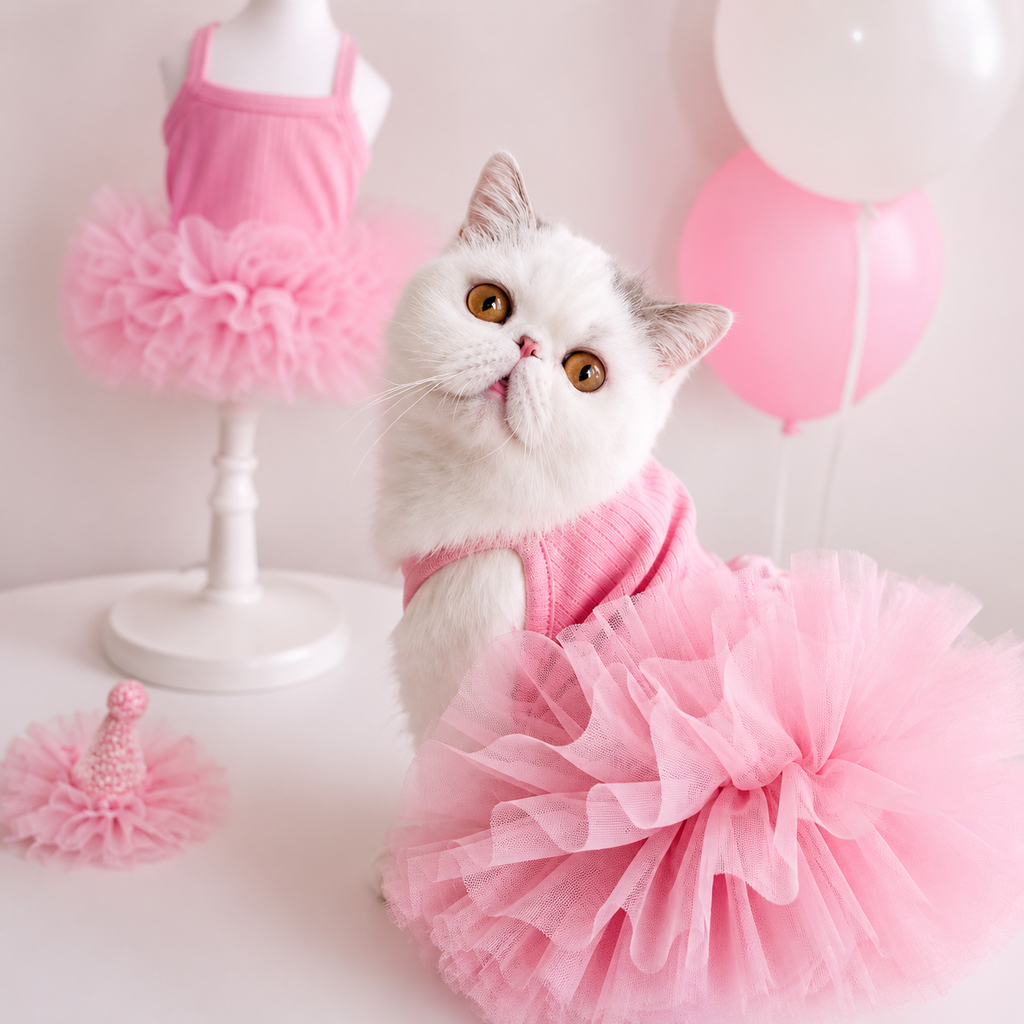 Princess Tulle Dog Dress – Soft Ribbed Puppy Tutu Dress for Small Dogs Birthday Party Outfit