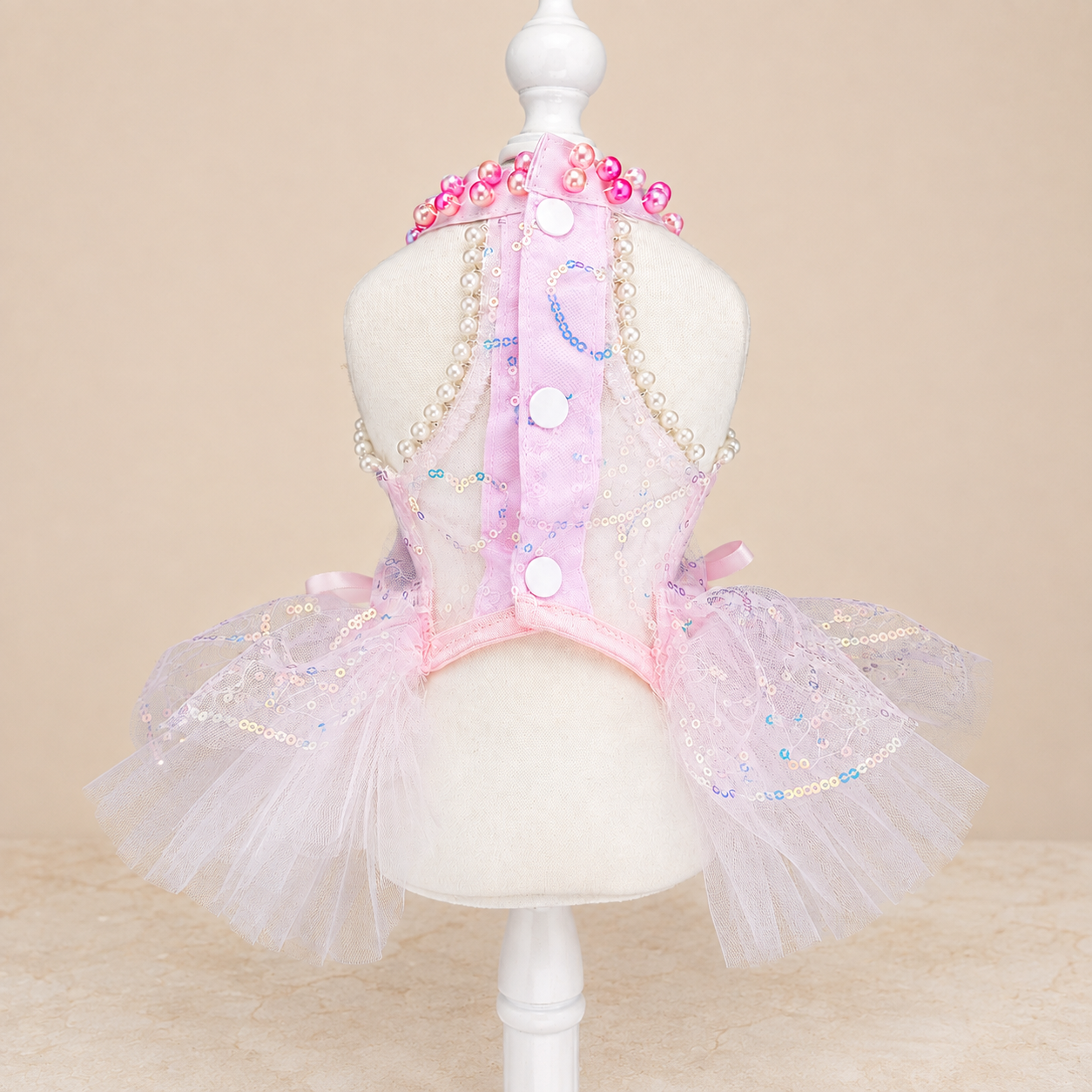 Pink Lace Tulle Pet Dress with Butterfly Bow