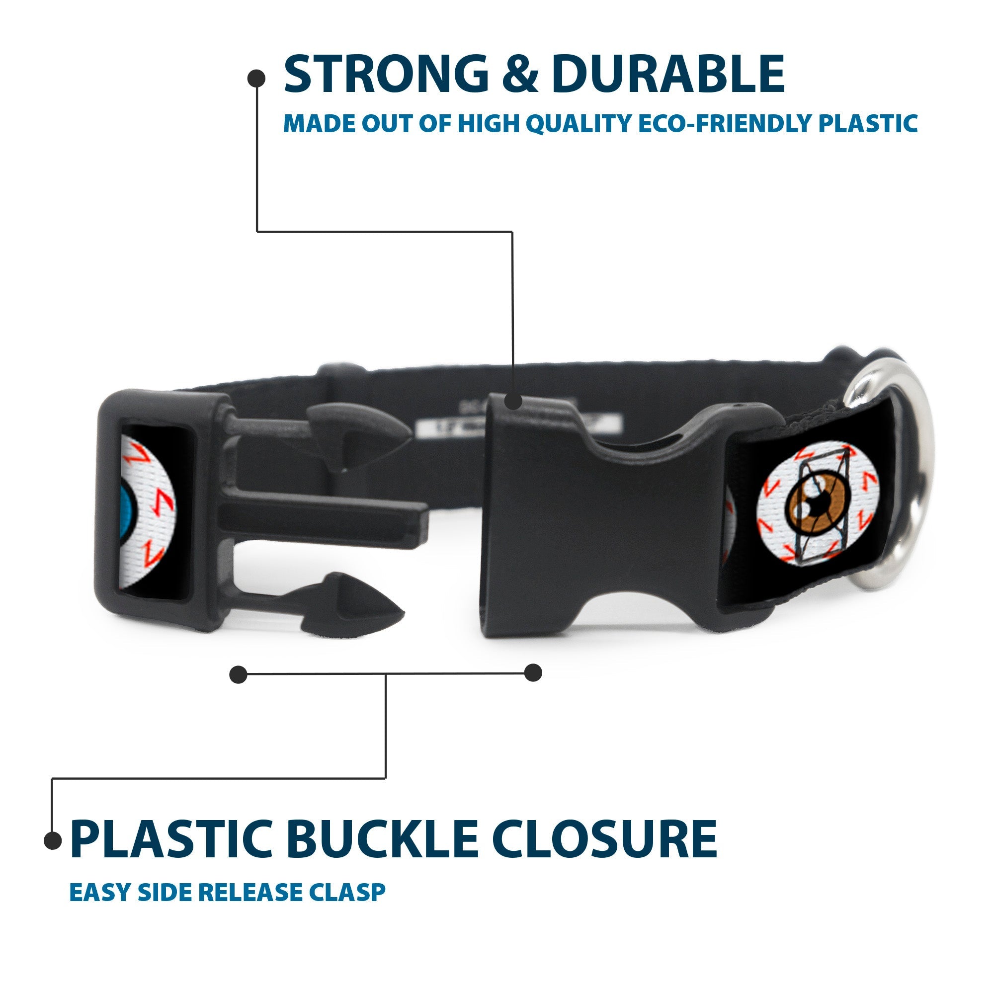Plastic Clip Collar - Eyeballs Black/Multi Color