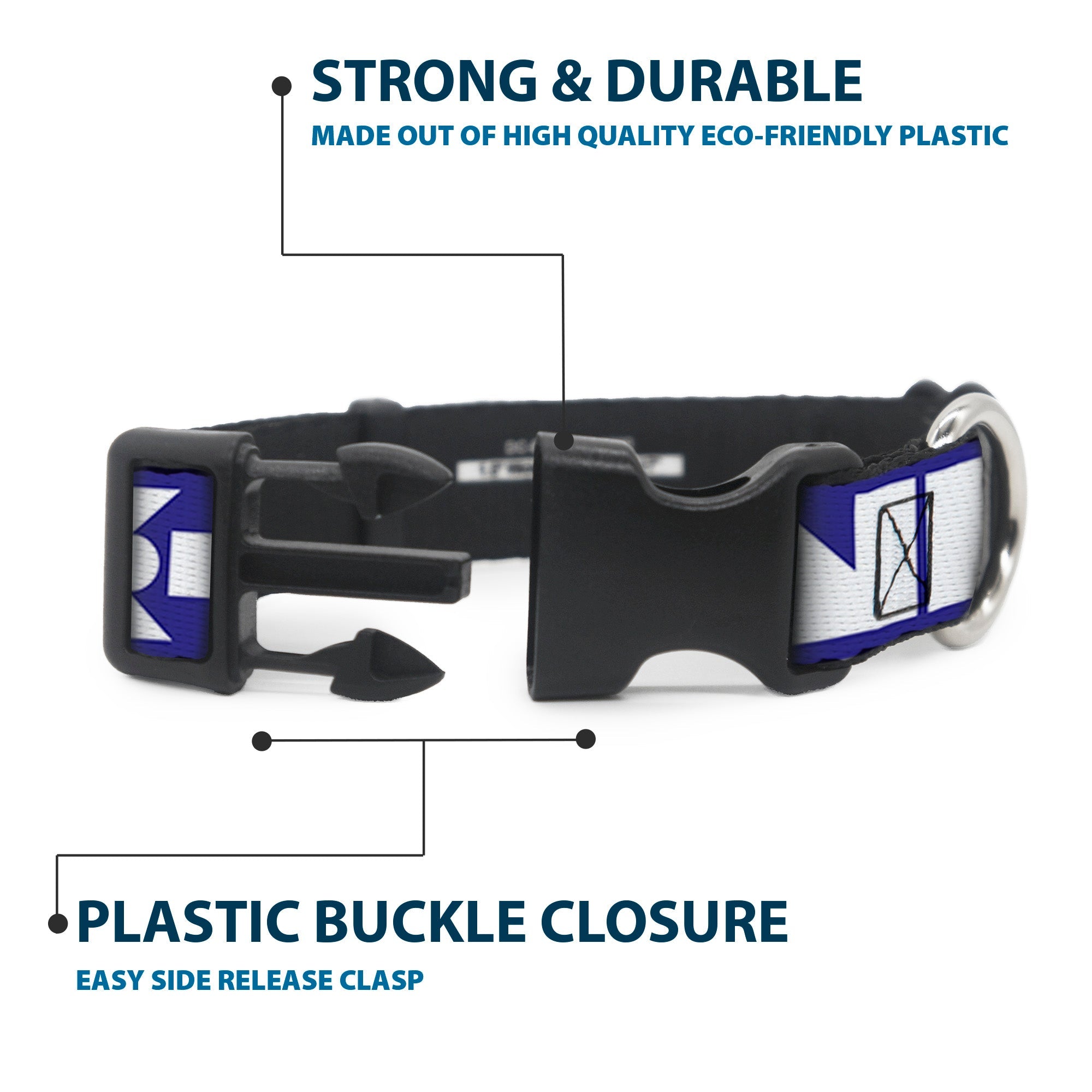 Plastic Clip Collar - BUCKLE-DOWN Shapes Blue/White