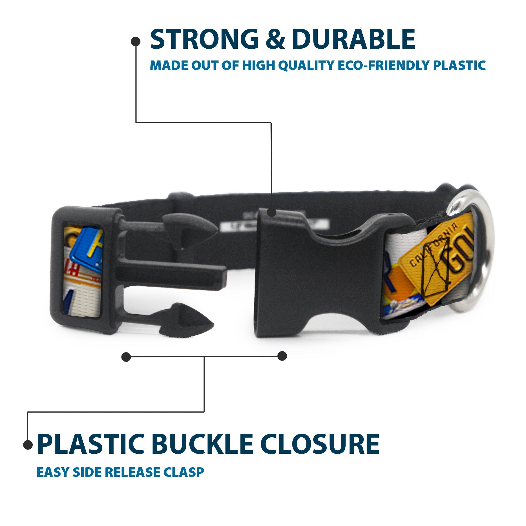 Plastic Clip Collar - Cali License Plates Stacked