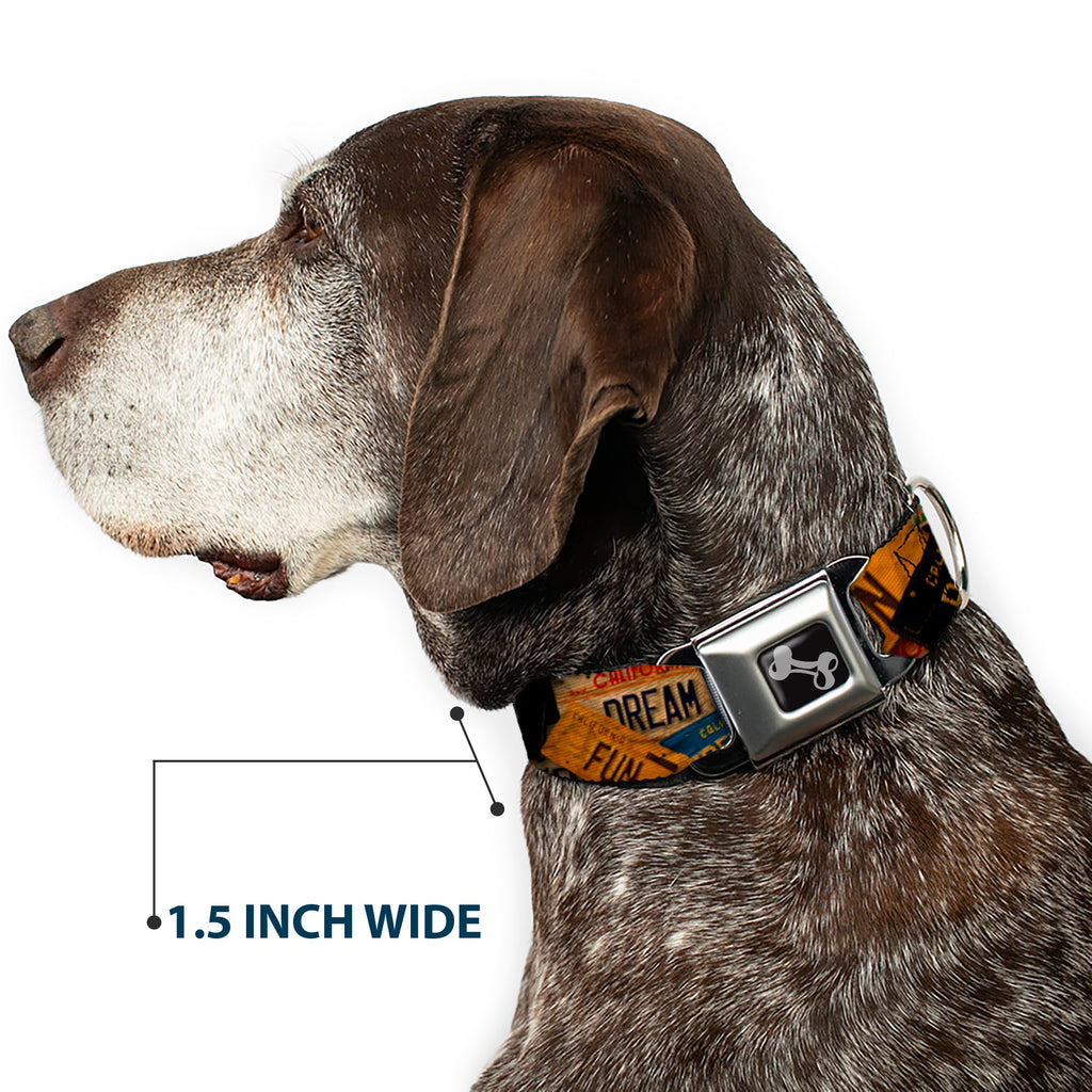 Dog Bone Seatbelt Buckle Collar - Cali License Plates Stacked Vintage