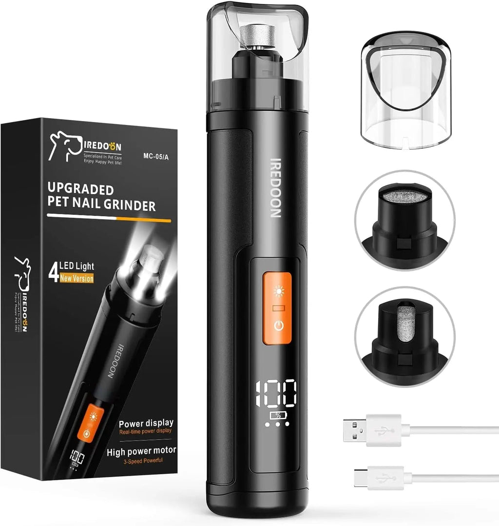 Dog Nail Grinder 3-Speed Quiet w LED Lights Professional Grooming