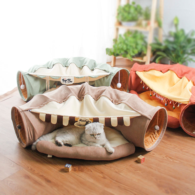 Collapsible Removable Cat Tunnel Tube With Cat Bed Set