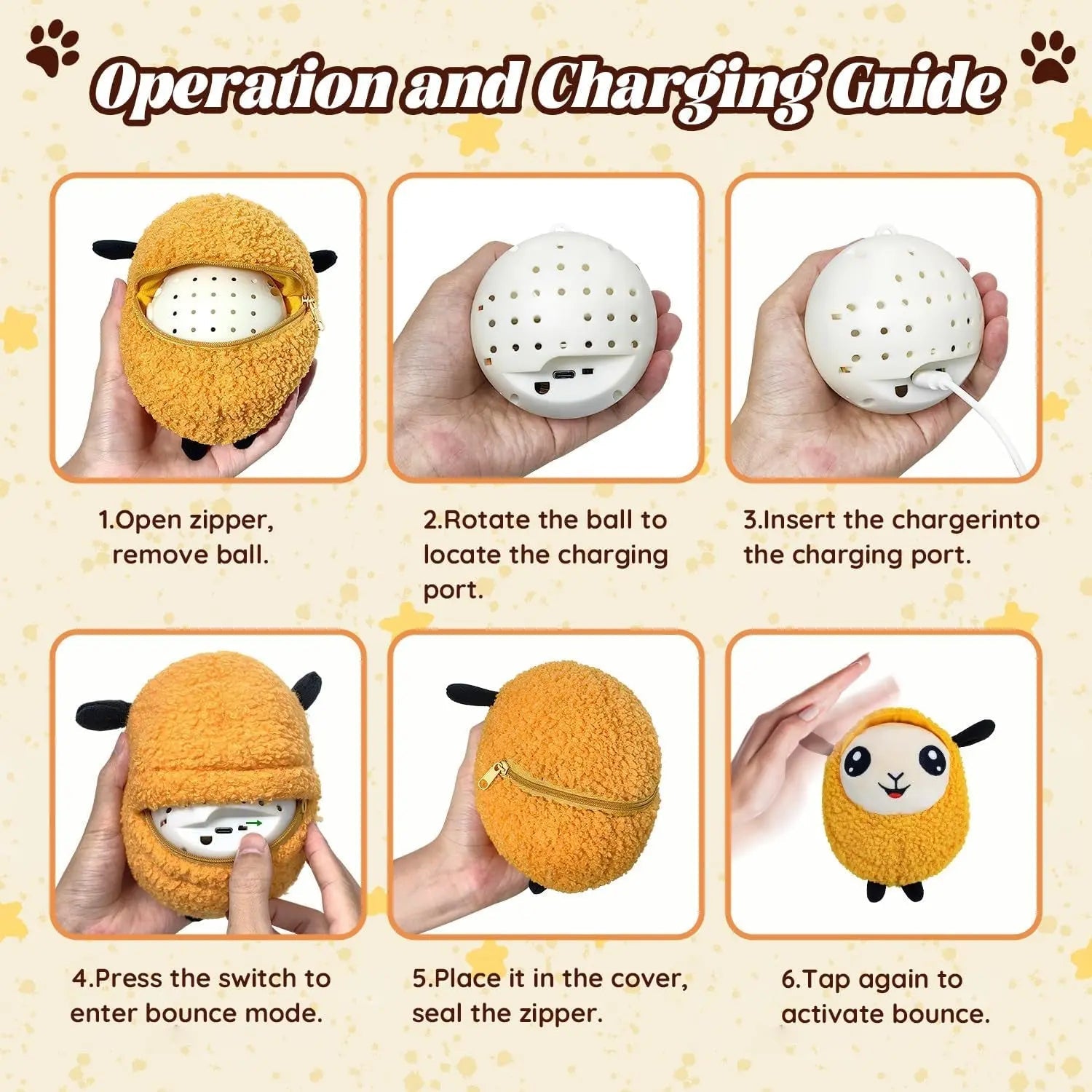 Interactive Moving Ball Rechargeable Plush Squeak Toy for Small/ Med/Large Dogs