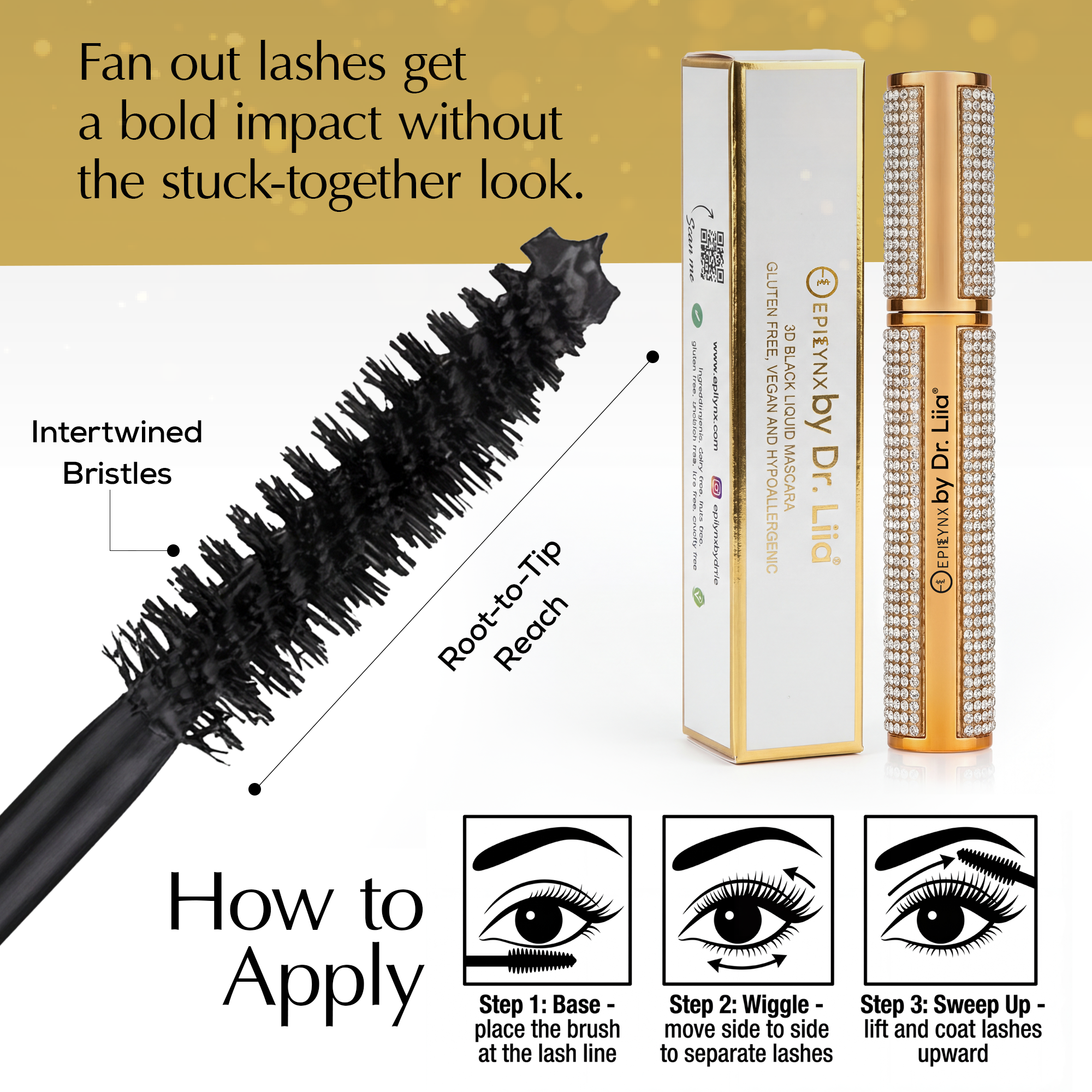 Mega Volume Vegan Mascara Black and Blue – Smudge-Proof with Handmade Diamond Case