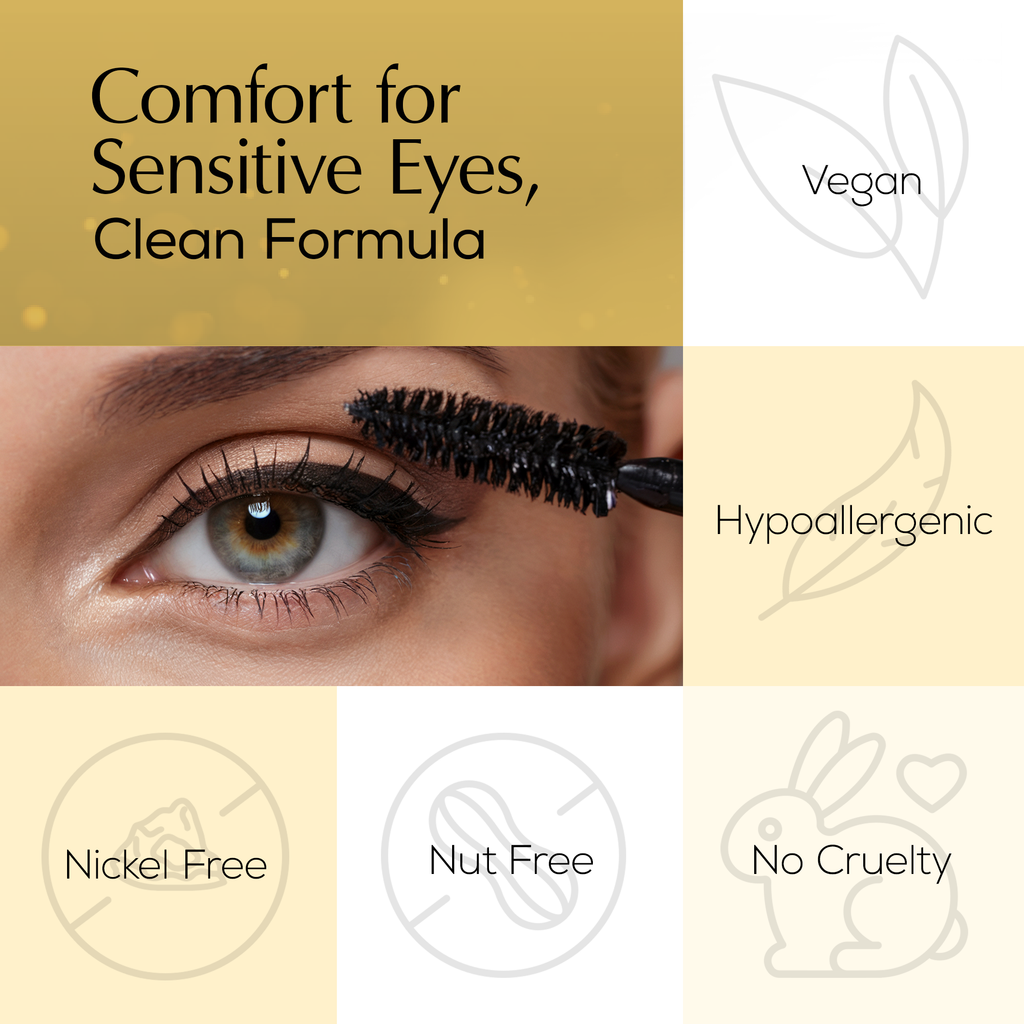 Mega Volume Vegan Mascara Black and Blue – Smudge-Proof with Handmade Diamond Case