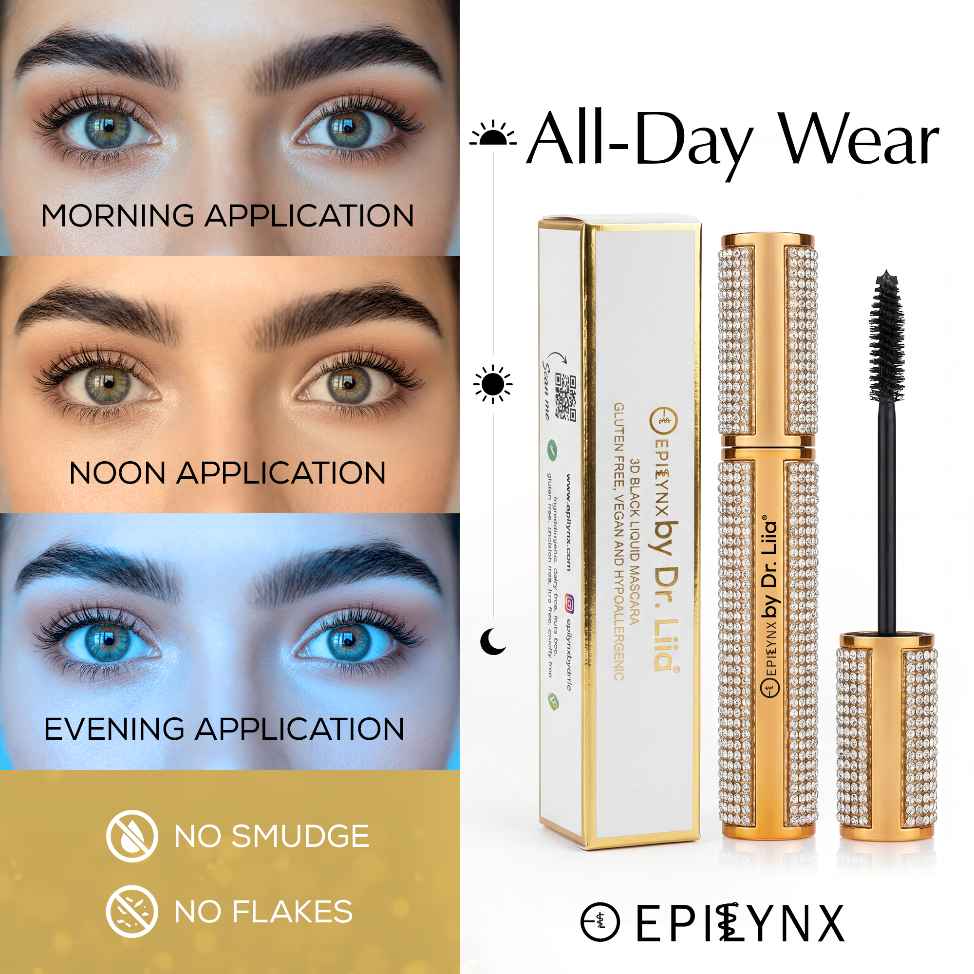 Mega Volume Vegan Mascara Black and Blue – Smudge-Proof with Handmade Diamond Case