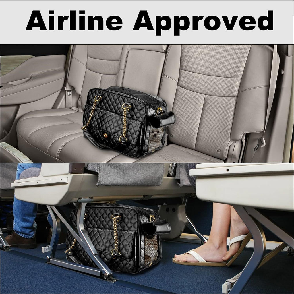 Luxury Quilted Dog Carrier Bag Airline Approved Pet Travel Handbag