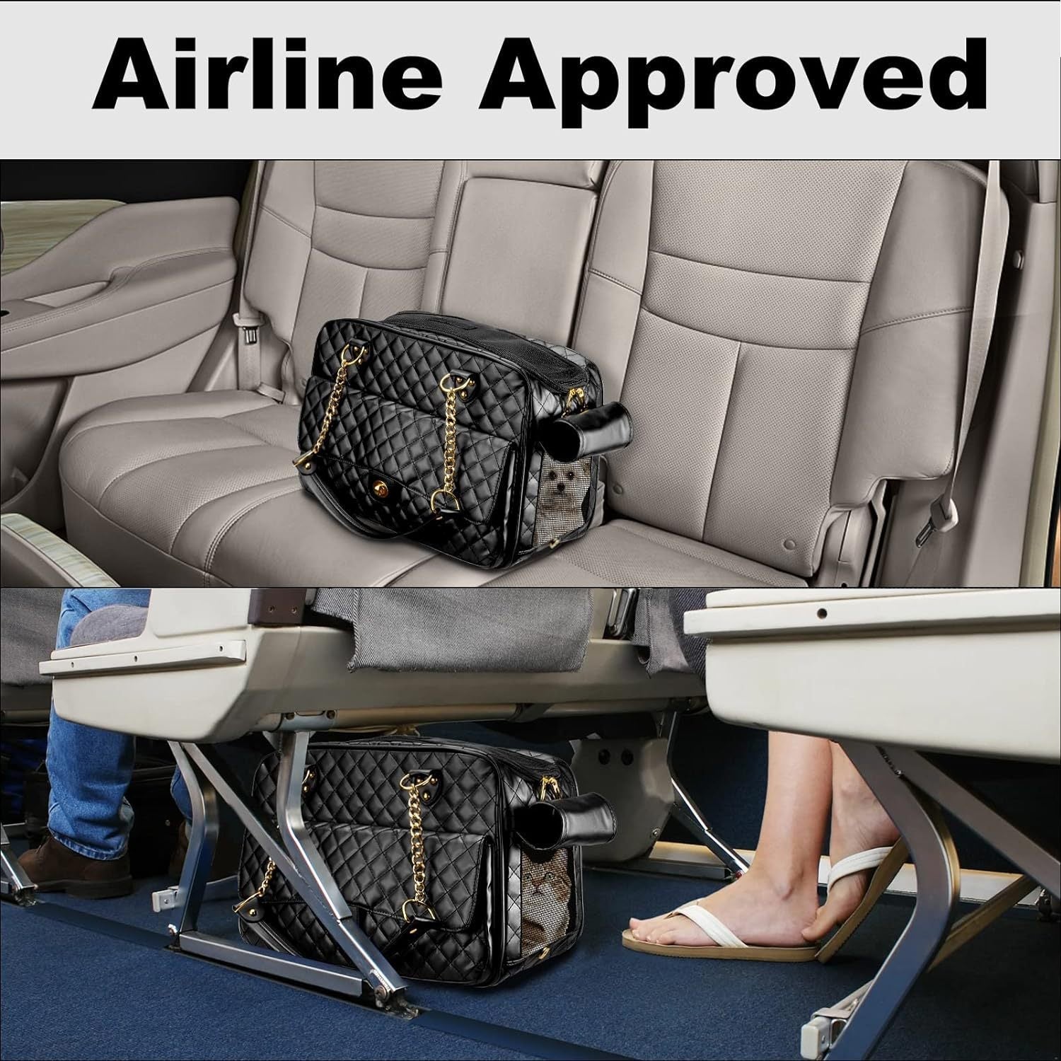 Luxury Quilted Dog Carrier Bag Airline Approved Pet Travel Handbag
