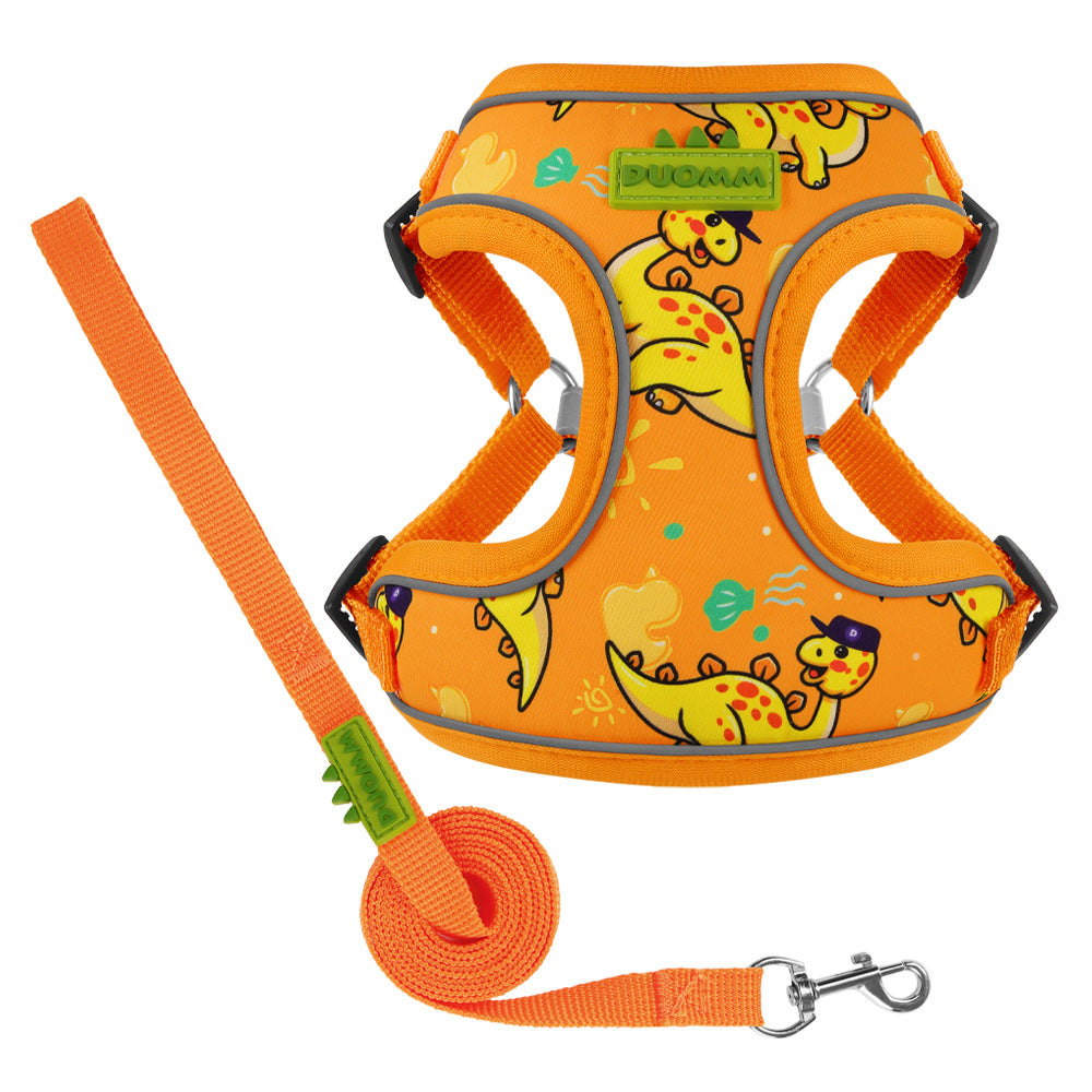 Cute Dinosaur Dog Harness & Leash Set – Breathable Adjustable Pet Vest Harness