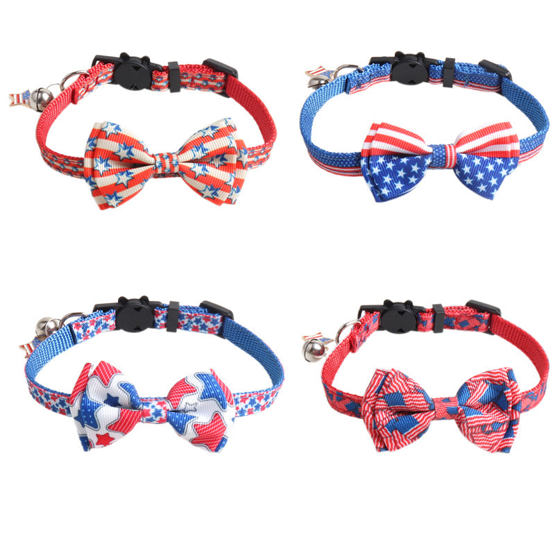 Patriotic Bow Tie Cat Collar with Bell USA