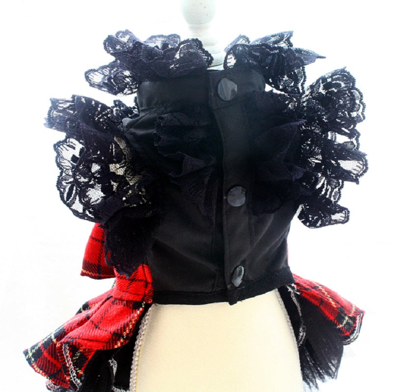 Handmade Pet shirt Uniform plaid skirt