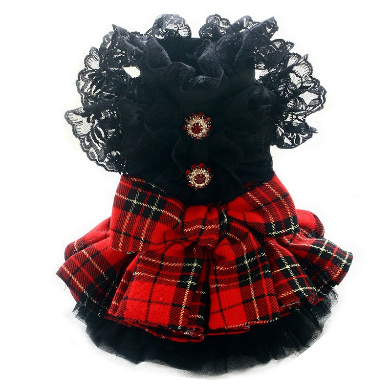 Handmade Pet shirt Uniform plaid skirt