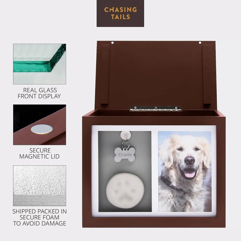 Pet Memorial Urn Keepsake Box for Dogs & Cats w/ Paw Print Kit & Album