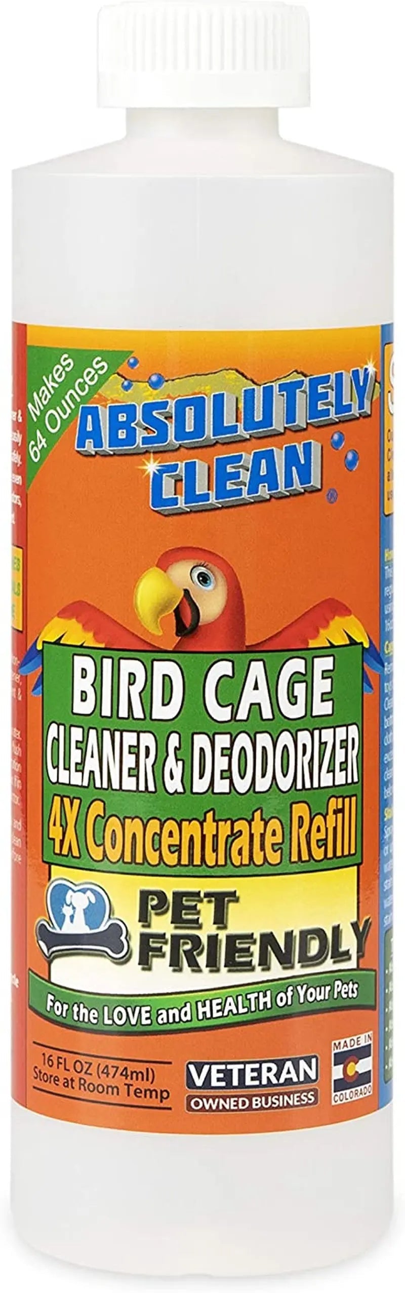 Premium Bird Cage Cleaner & Deodorizer–USA Made, Fragrance Free, 4X Concentrate