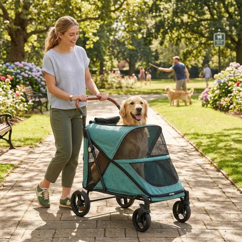 Dog Stroller for Large Dogs Up to 66 LBS with All-Terrain Spring Suspension, 8-Position Adjustable Handle