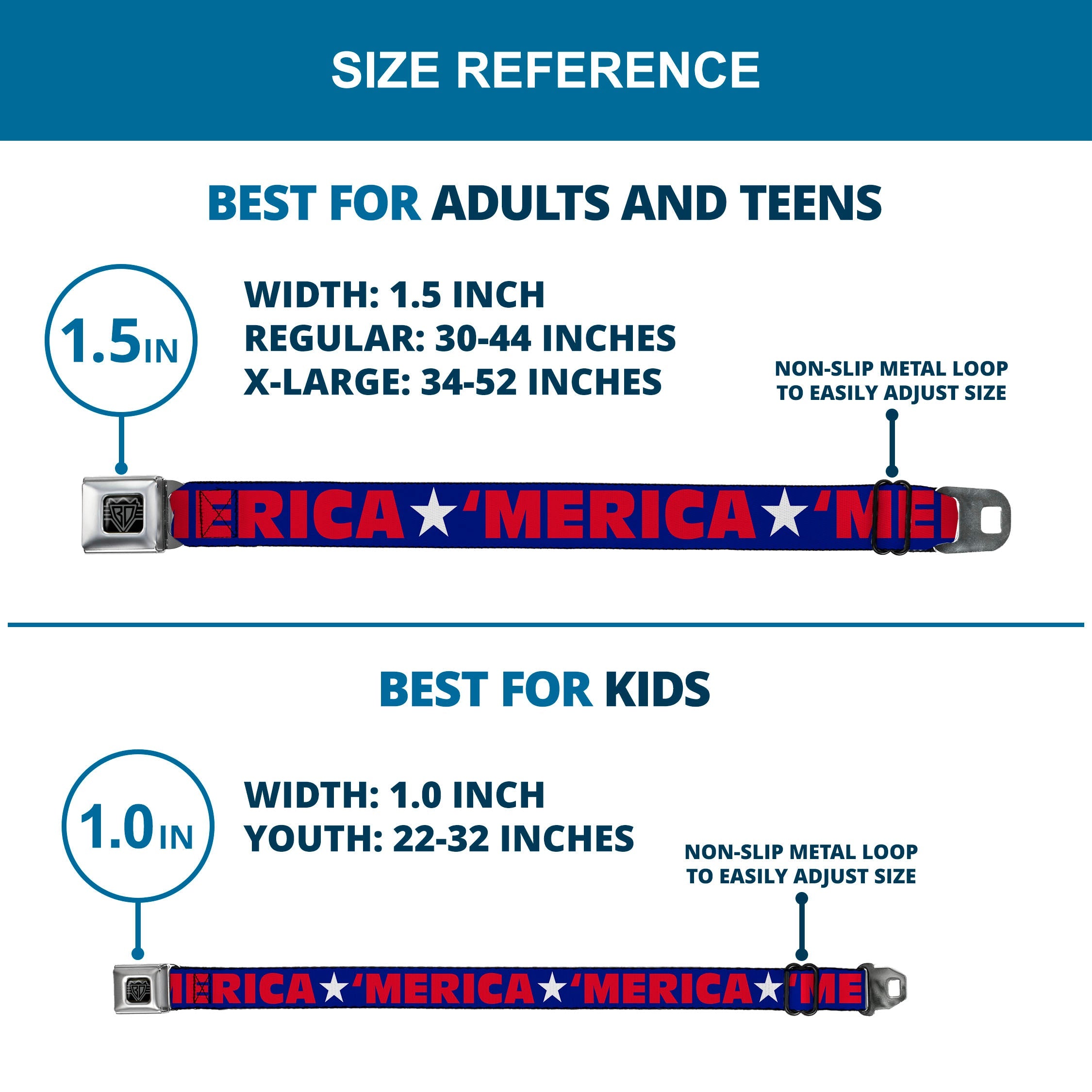 'MERICA Star USA Seatbelt Belt – World Cup 2026 Fan Gear (Blue/Red/White)