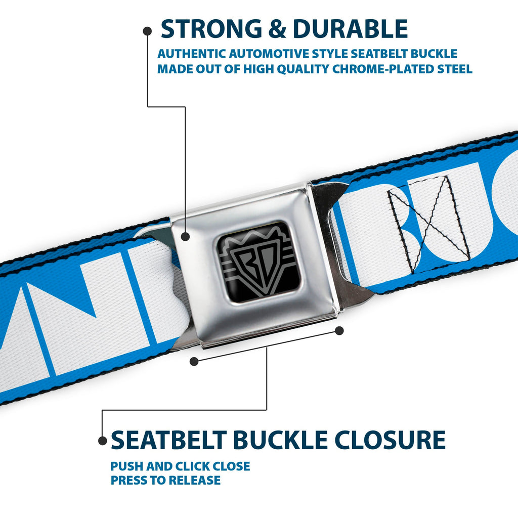 BD Wings Logo CLOSE-UP Full Color Black Silver Seatbelt Belt - BUCKLE-DOWN Shapes Turquoise/White Webbing