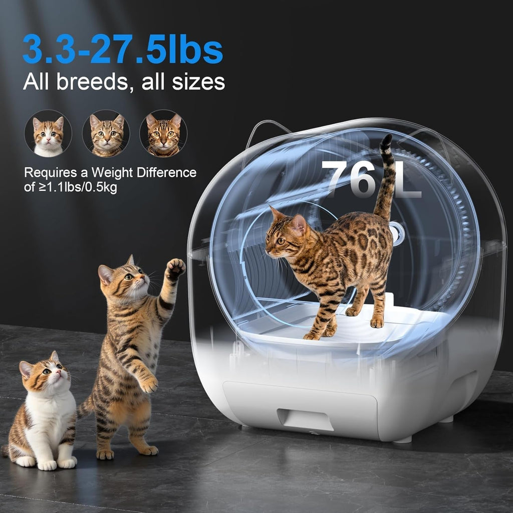 Self Cleaning Cat Litter Box 76L Smart App Control Quiet Multi-Cat