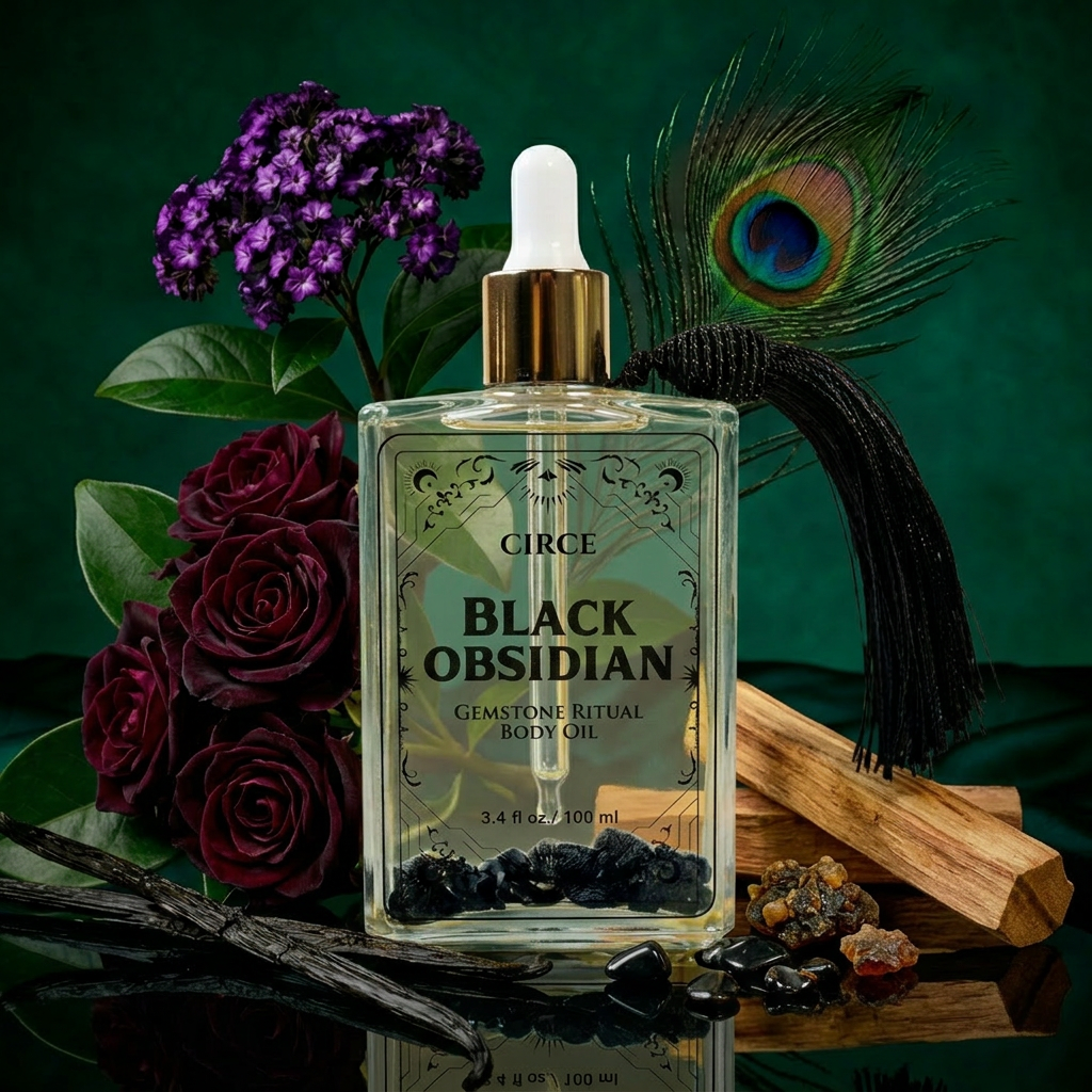 Protection Body Oil — Obsidian Crystal Ritual Oil -  Black Obsidian Gemstone Body Oil 3.4oz