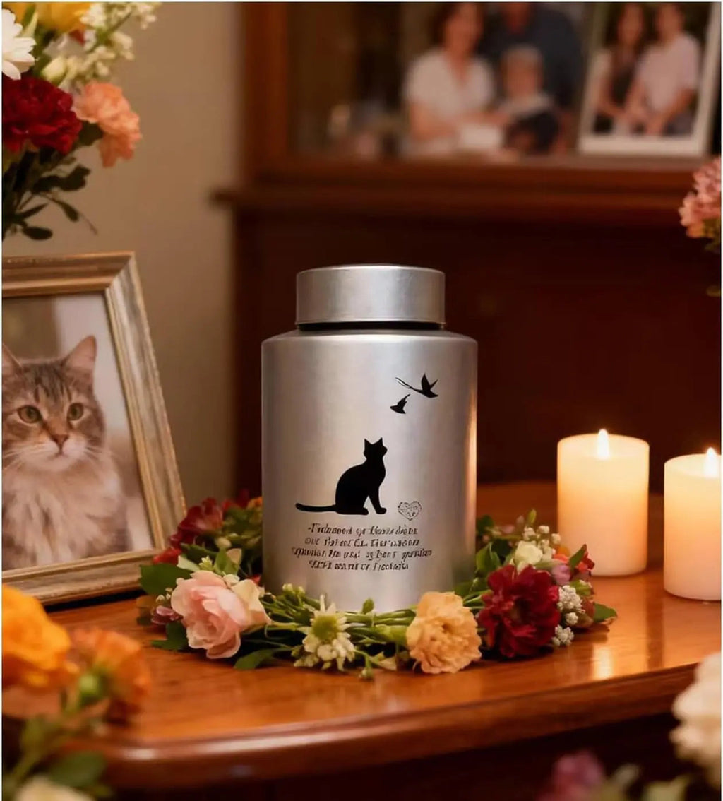 Stainless Steel Pet Memorial Urn for Cats & Small Dogs with Secure Lid Keepsake