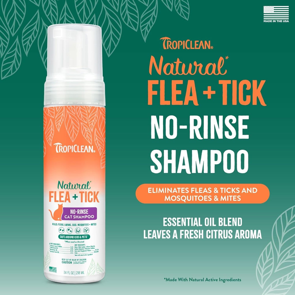 TropiClean Cat Flea Tick Waterless Shampoo Natural Treatment 7.4oz USA