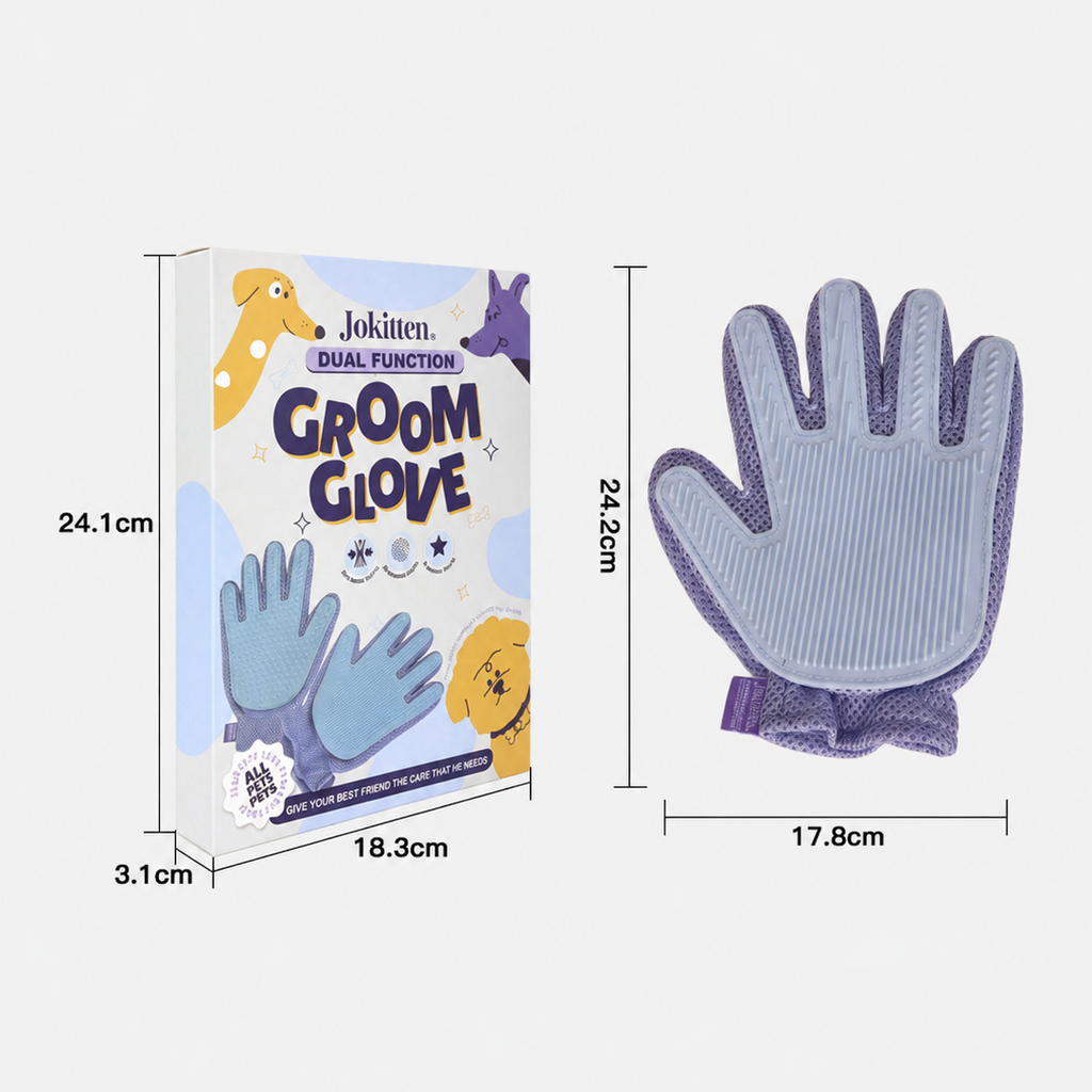 Blue Dual-Sided Pet Grooming Glove for Dogs and Cats