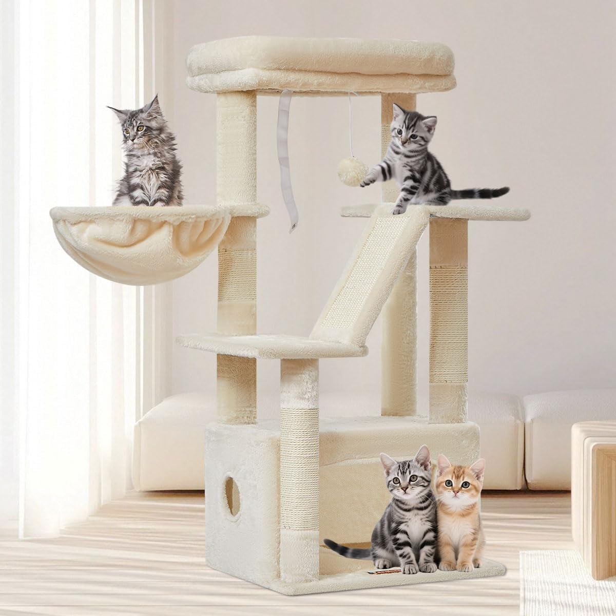 38-Inch Cat Tree for Indoor Cats | Kitten Tower with Condo, Hammock & Perch