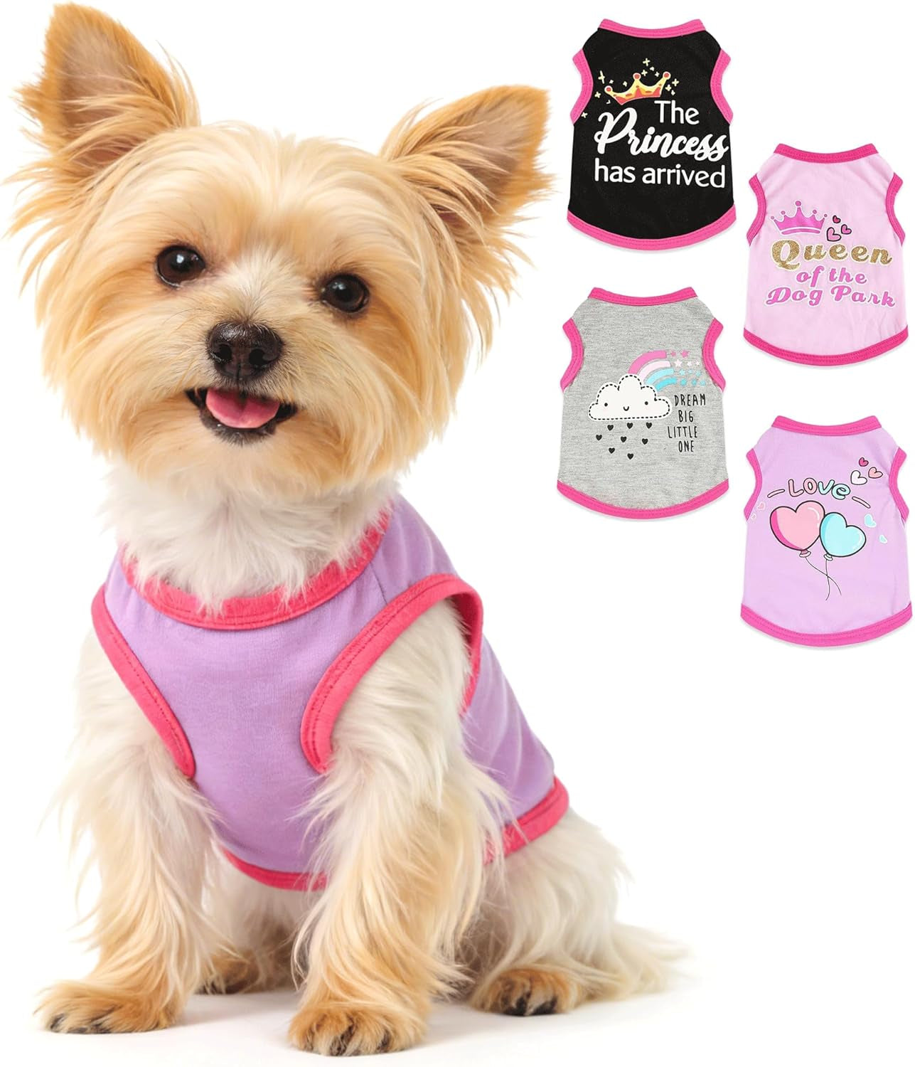 4 Pack Small Dog Shirts Cute Puppy Clothes for Chihuahua Yorkie