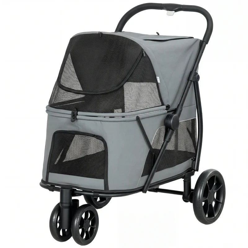 3 Wheel Pet Stroller with Easy One-Click Quick Fold, Mesh Window, Washable Cushion, for Medium Dogs
