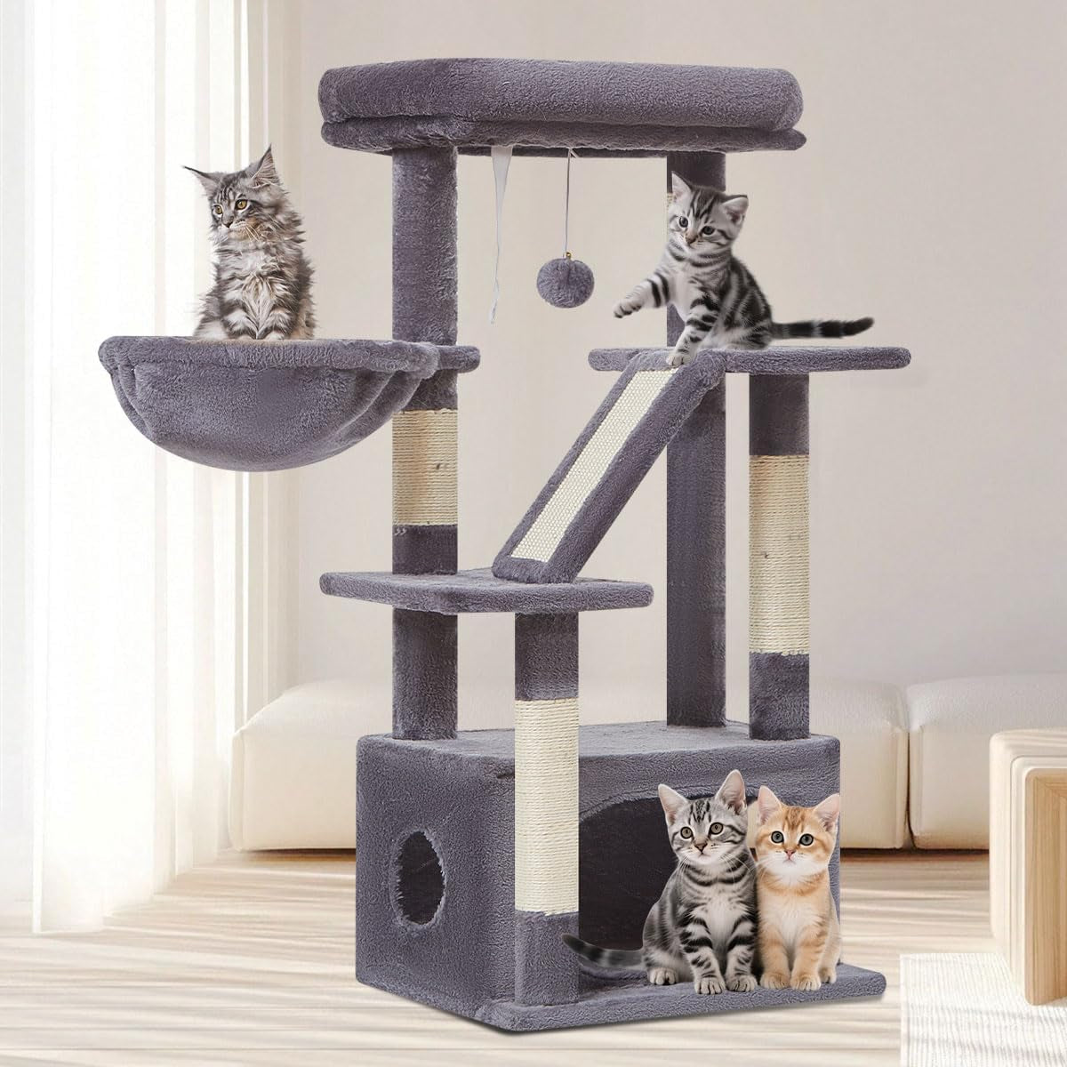 38-Inch Cat Tree for Indoor Cats | Kitten Tower with Condo, Hammock & Perch