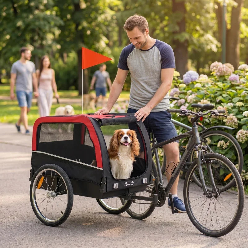 Dog Bike Trailer, Pet Cart Bicycle Carrier with 20" Air Tires, Quick-Release Wheels, Reflectors, Flag