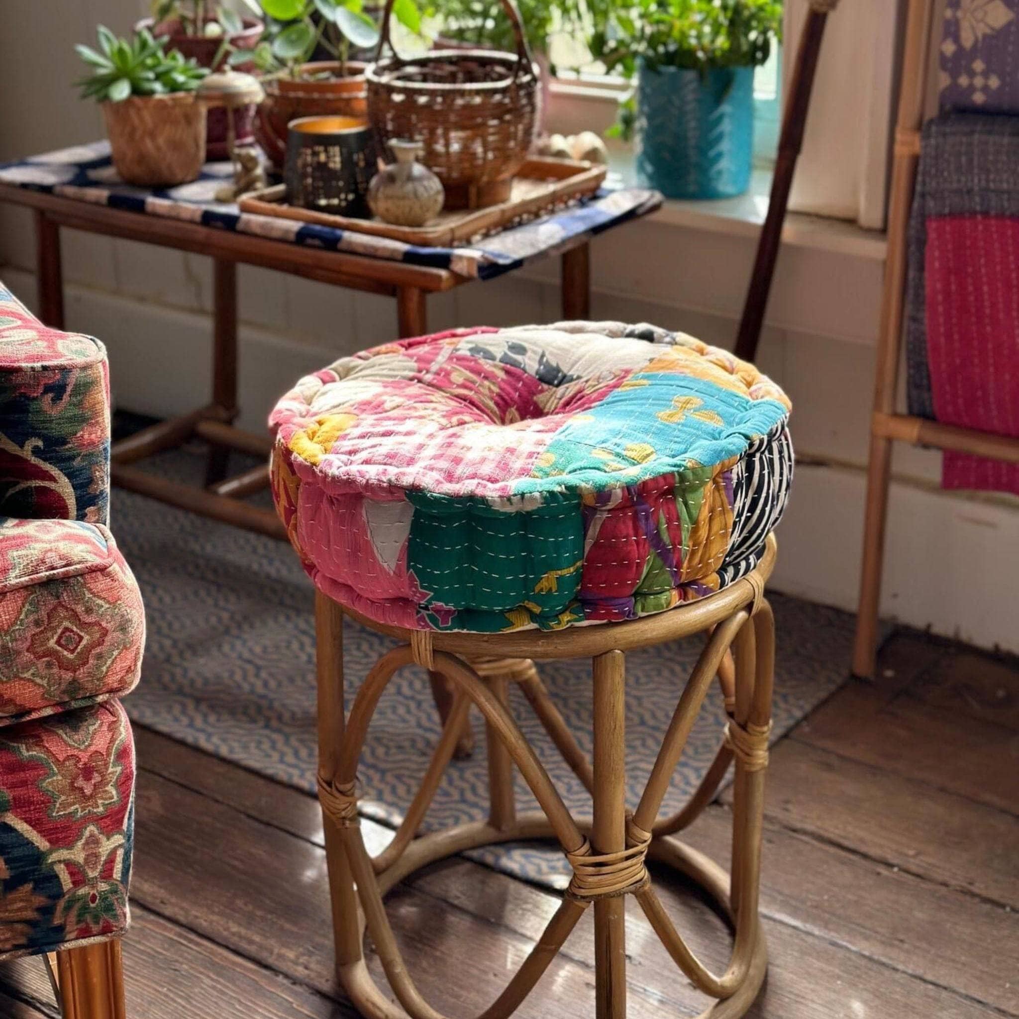 Hand Embroidered Floor Pouf
